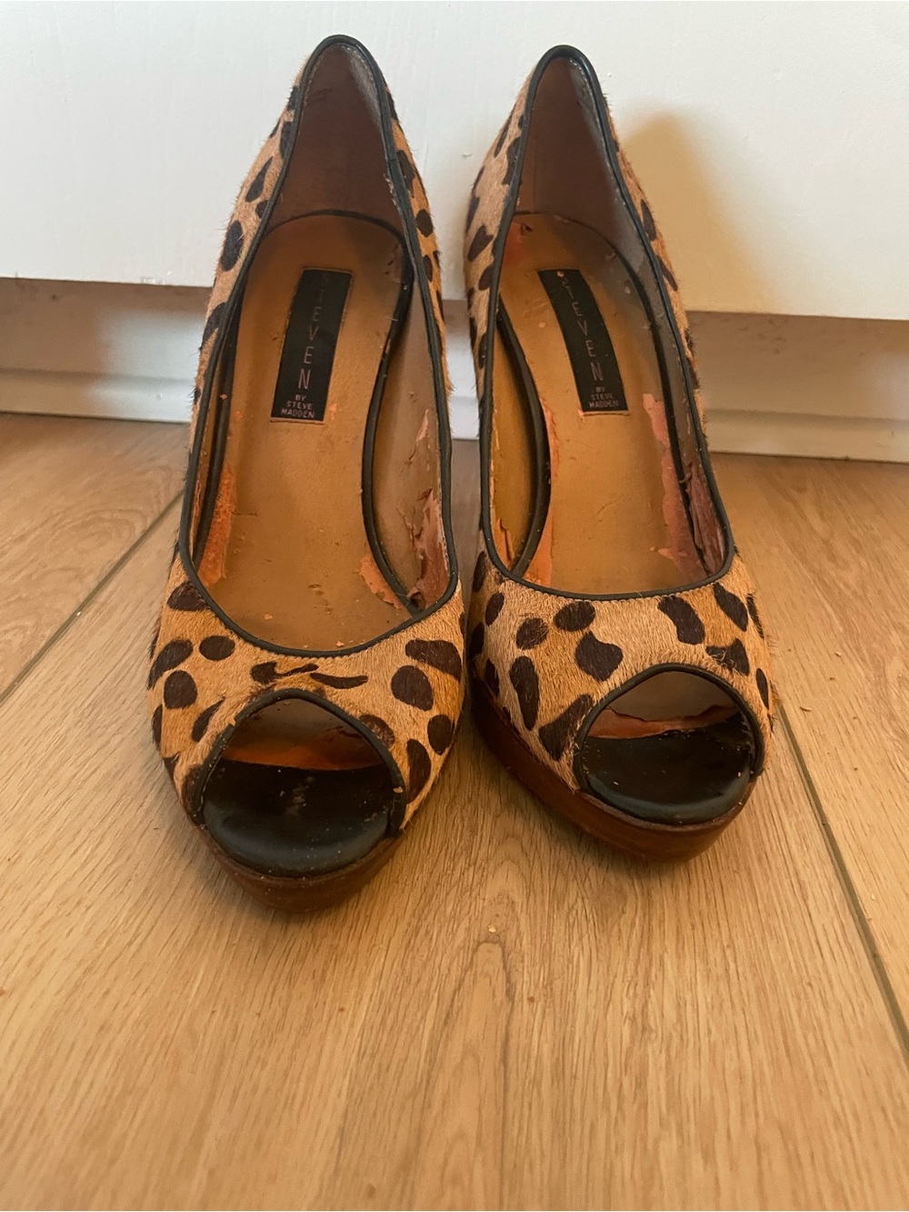 Steven by Steve Madden Leopard Peep-Toe Platform Pumps - Brown/Black